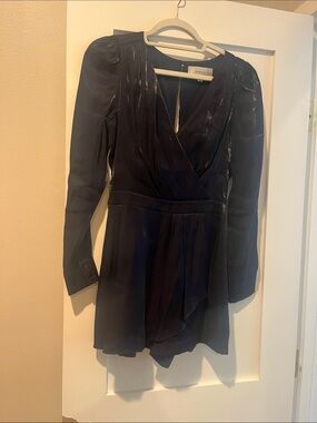 Long Sleeve V-Neck Navy Blue Wrap Romper